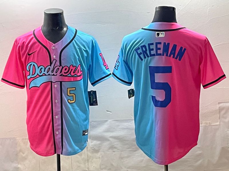 Men Los Angeles Dodgers #5 Freeman Blue pink Game 2025 Nike MLB Jersey style 003